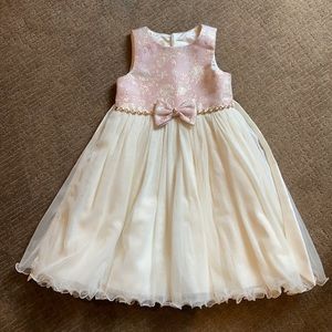 Girls Pink and Cream Christmas Dress